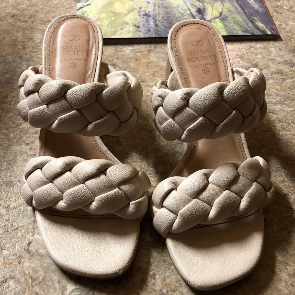 Oasis Braided Double-Strap Slide Mules - Cream